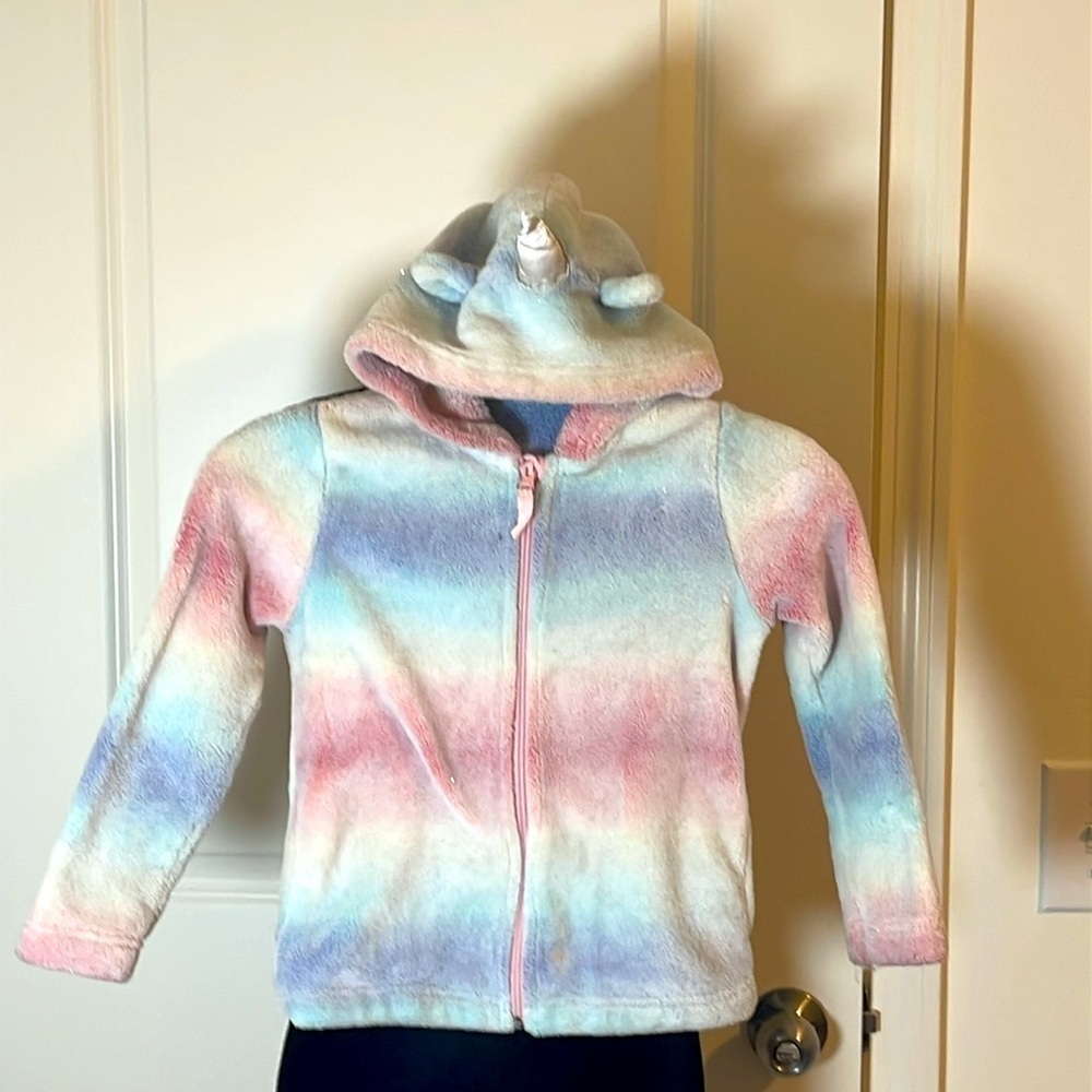 H&M Unicorn Rainbow Fleece Hoodie Zip Up Sweatshirt Size 6-8 - Picture 3 of 8